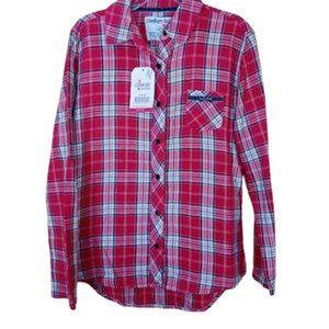Comfort Outfitter Womens Button Up Shirt Red Flannel Velvet Bow Pocket S New